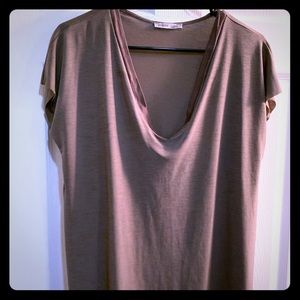 Zara V-Neck Slit-sides Gray Blouse
